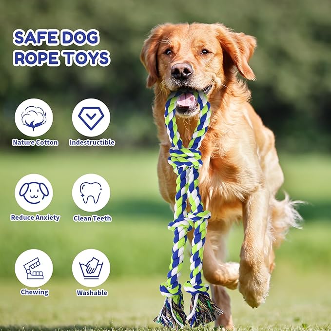 Dog Toys for Aggressive Chewers 2 Pack - Indestructible Natural Cotton Rope Toy, Tough Chew Toys for Medium/Large Breeds, Tug of War Dog Pull Rope Teeth Cleaning, Daily Companionship