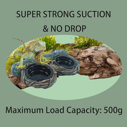 Reptile Feeding Ledge with 4 Cups, Hollow Vine Food Dish & Water Bowl for Bearded Dragon, Gecko, Lizard & Snake – Reptile Tank Accessories for Terrariums
