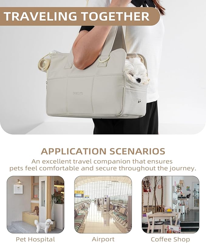 Dog Purse Carrier for Small Dogs Rabbit cat with Large Pockets, Cotton Bag, Dog Carrier Soft Sided, Collapsible Travel Puppy Carrier (Grey, 13.6" L x 6.5" W x 10" H)