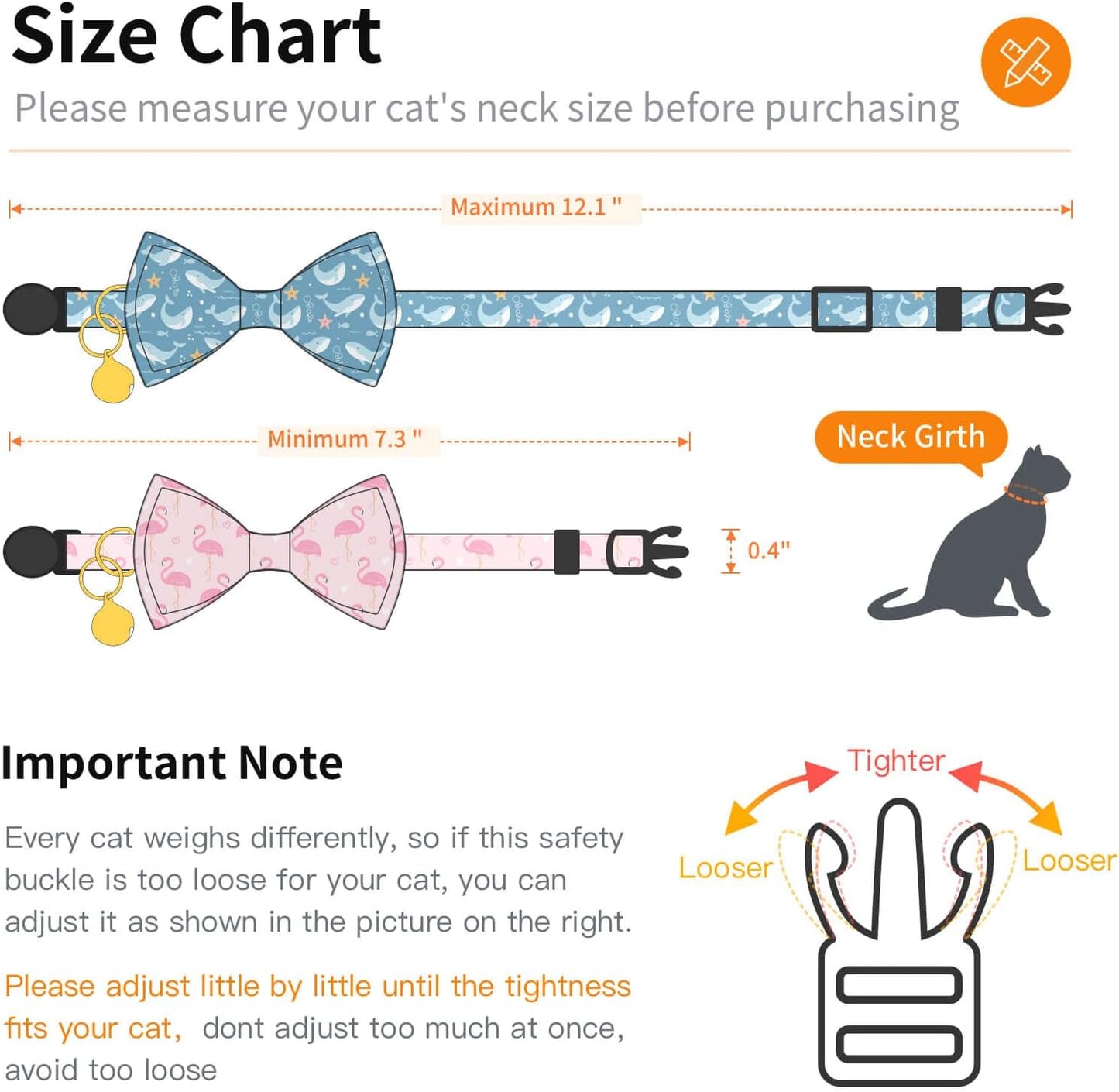 2 Pack Cotton Cat Collar with Bow Tie and Bell for Girl Boy Cats,Cute Pink Flamingo and Blue Whale Pattern Spring Summer Breakaway Cat Collar for Male Female Cats (Flamingo&Whale)