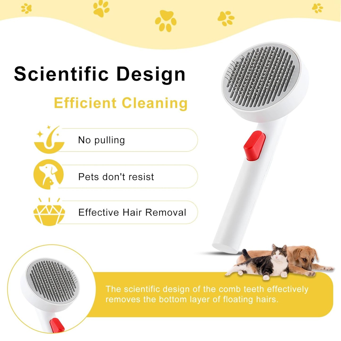 Cat Hair Remover Brush with 1-Click Self-Cleaning, Ergonomic Pet Grooming Tool with Golden Angle Teeth & Skin Protection