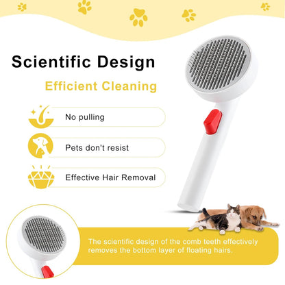 Cat Hair Remover Brush with 1-Click Self-Cleaning, Ergonomic Pet Grooming Tool with Golden Angle Teeth & Skin Protection