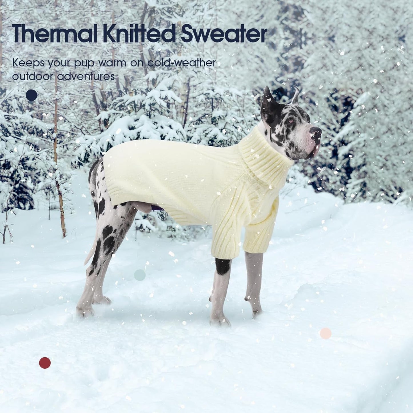 IECOii Extra Large Dog Sweater 4XL,Thermal Warm Dog Sweaters for Giant Breed Dogs,Turtleneck Knitted Knitwear for Pet Winter,Stretchy&Easy On Doggy Sweatshirt for Doberman,Great Dane(White,XXXXL)