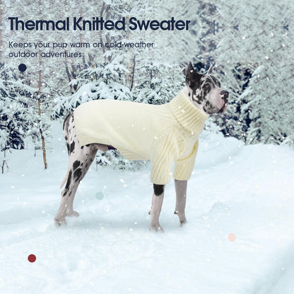 IECOii Extra Large Dog Sweater 4XL,Thermal Warm Dog Sweaters for Giant Breed Dogs,Turtleneck Knitted Knitwear for Pet Winter,Stretchy&Easy On Doggy Sweatshirt for Doberman,Great Dane(White,XXXXL)
