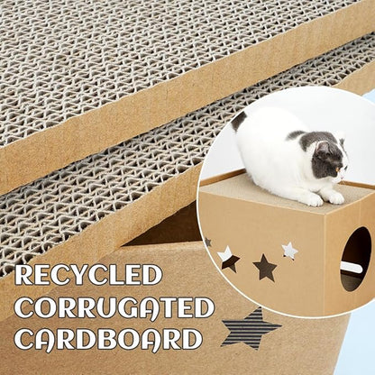 Cat Cardboard House with 2 PCS Scratching Pads，Large Cat Scratcher Bed Cat Scratchers Lounge for Indoor Cats with Corrugated Board Detachable Cat Scratcher Box for Cats.(Star)