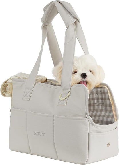 Dog Purse Carrier for Small Dogs Rabbit cat with Large Pockets, Cotton Bag, Dog Carrier Soft Sided, Collapsible Travel Puppy Carrier (Grey, 13.6" L x 6.5" W x 10" H)