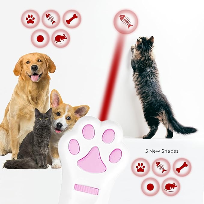 Cat Toy - Dog Toy | Wall Image Projector | Indoor Interactive Cat Toy with 5 Different Designs | Ideal for Dog, Cat, Kitten, Puppy (White)
