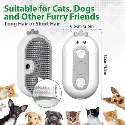 Cat Steam Brush with Release Button, 3 in 1 Rechargeable Pet Spray Water Comb for Long & Short Hair Removal, Self Cleaning Slicker Vapor Brush for Indoor Cats Dogs Rabbits Shedding Grooming