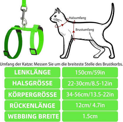 PUPTECK Adjustable Cat Harness and Leash Set Escape Proof Kitten Strap Collar for Walking Travel, Green, M