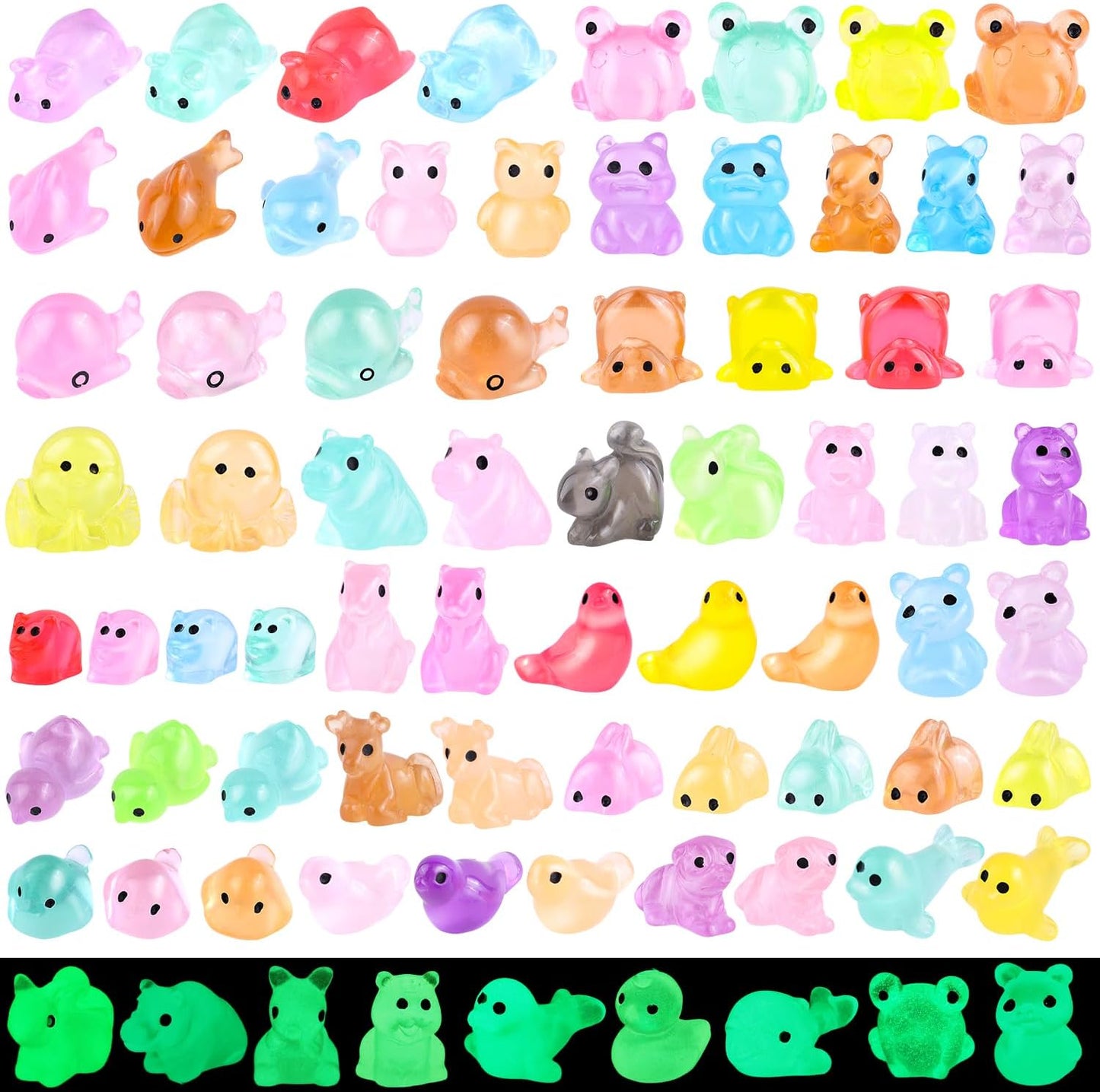 150PCS Random Mini Resin Animals Tiny Figurines Glow in Dark, Miniature Figures to Hide, Little Animal Toys Small Accessories for Topper Garden Dollhouse Landscape Aquarium Ornaments Crafts & Decor