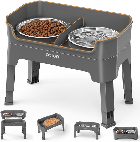 KPWACD 3-in-1 Elevated Dog Bowls Mess Proof Raised Slow Feeder Dog Bowls, 4 Height Adjustable Stand Licking Plate with 2 56oz Stainless Steel Doggy Food Dish for Small Medium Large Pets