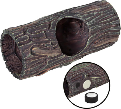 REPTIZOO Magnetic Reptile Hide Cave Resin Hollow Tree Trunk Hideout, Gecko Hide with Strong Magnetic Climbing Toy Reptile Tank Accessories for Crested Gecko,Lizard, Terrarium Decor