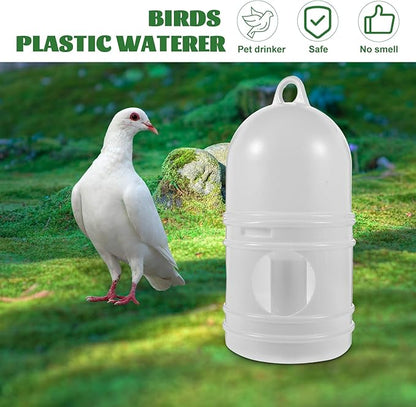 Bird Feeding Dispenser Pigeon Water Dispenser - 2pcs Birds Plastic Waterer Plastic Drinker with Handle for Pigeon Birds, Automatic Feeders (1L, White) Pet Drinker