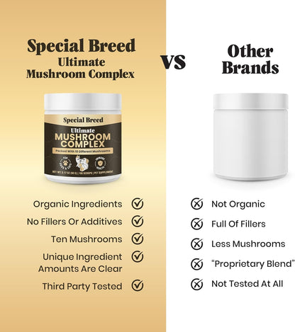 Mushroom Powder for Dogs & Cats - Organic Mushroom Complex for Immune Support, Cognition, Vitality - Ten Mushroom Supplement with Turkey Tail, Lion's Mane, Reishi - 180 Scoops