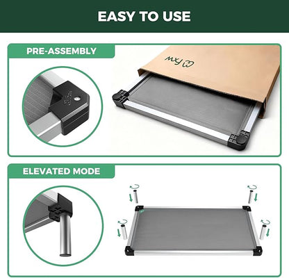 FXW TitanNest Chew-Proof Elevated Dog Bed, Raised Cot for Indoor/Outdoor/Camping Use, Durable & Washable Padded Pet Bed for Large Dogs, 50.0" L x 31.0" W x 7.3" H, Gray