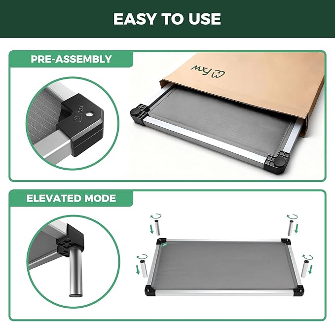 FXW TitanNest Chew-Proof Elevated Dog Bed, Raised Cot for Indoor/Outdoor/Camping Use, Durable & Washable Padded Pet Bed for Large Dogs, 47.0" L x 29.0" W x 7.3" H, Gray