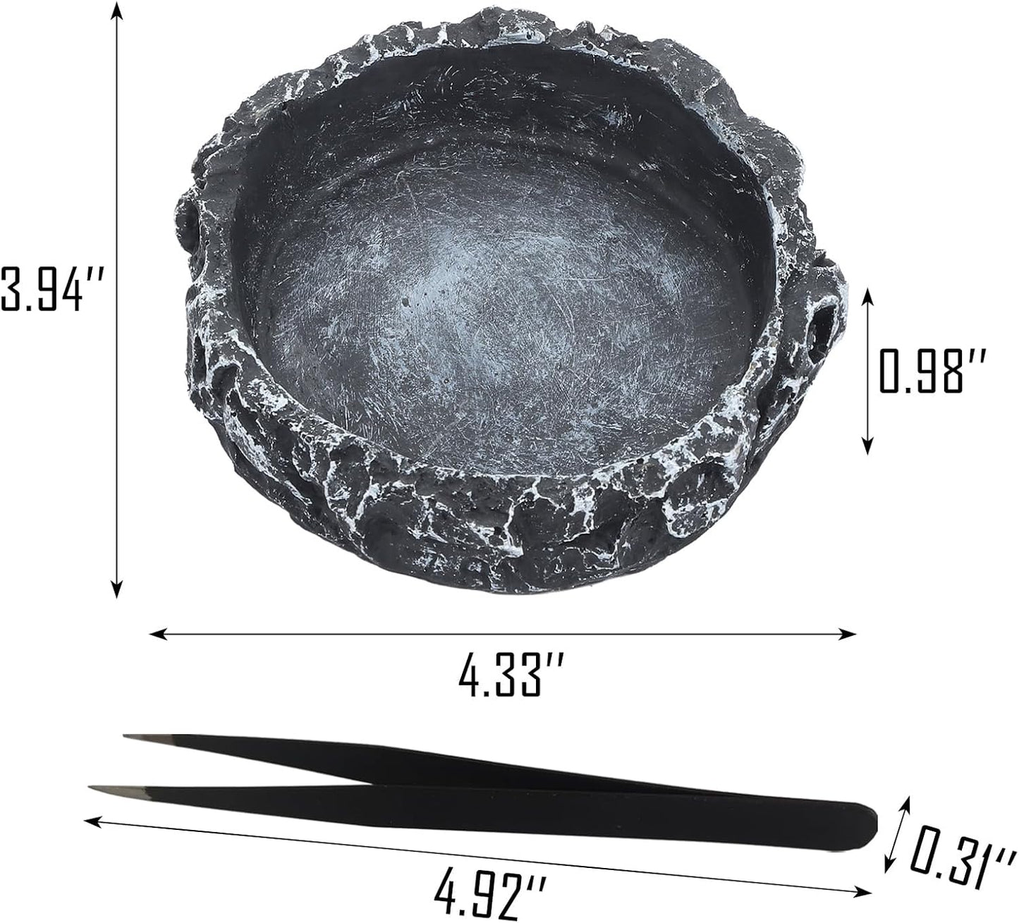 IBWell 2pcs Reptile Water Bowl with Feeding Tweezers - Feeding Dish for Lizard, Snake, Tortoise & Small Animals - Grey Rock