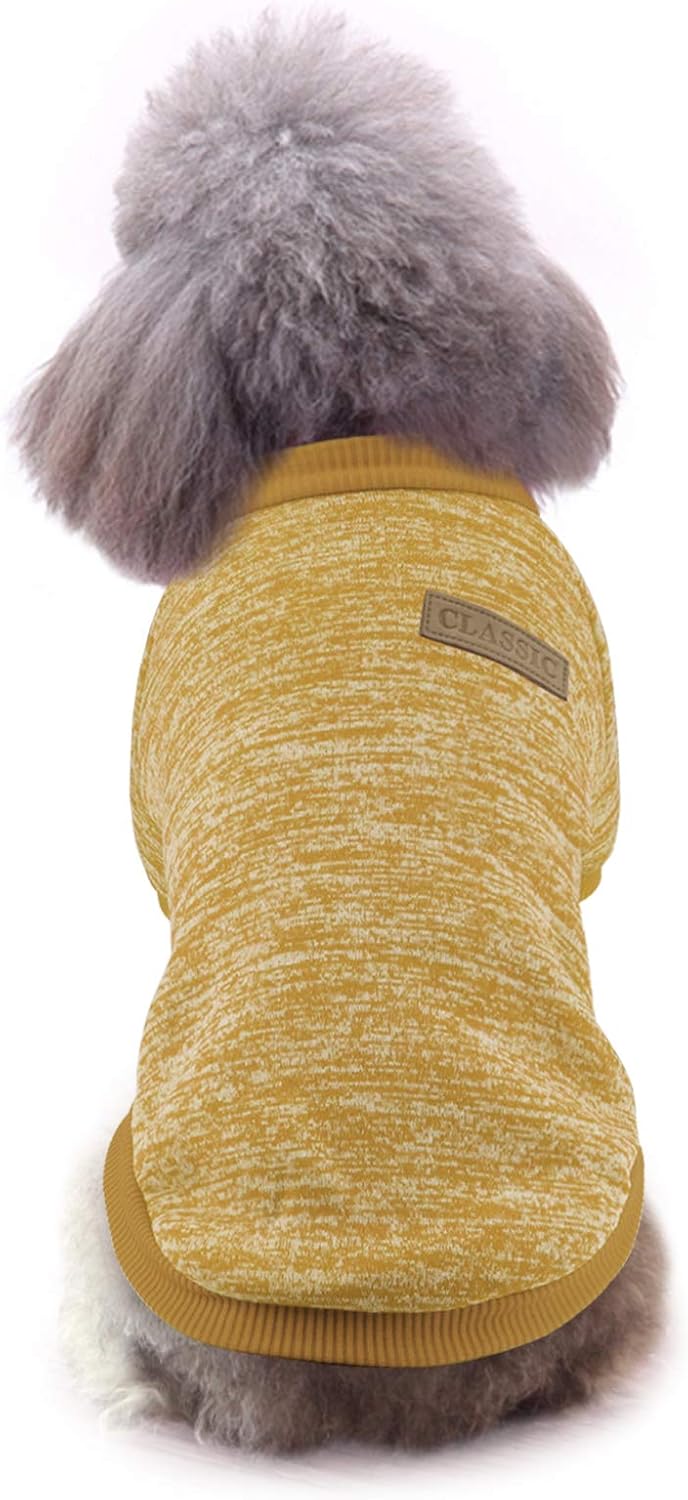 Idepet Pet Dog Classic Knitwear Sweater Fleece Coat Soft Thickening Warm Pup Dogs Shirt Winter Pet Dog Cat Clothes Puppy Customes Clothing for Small Dogs(XXS,Yellow)