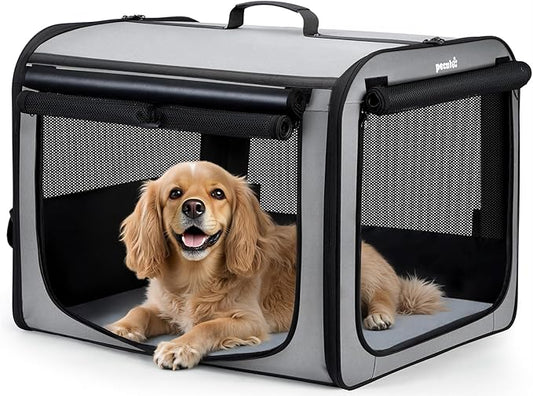 Large Dog Car Carrier Light Weight, 27×20.5×20.5ins Dog Carrier for Cars, Portable Dog Car Crate with Breathable Windows, Stable Pet Carrier for Both Indoor and Outdoor Use, Pet Travel Crate Gray