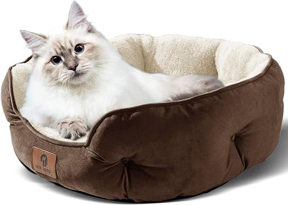 Asvin Medium Dog Bed for Medium Dogs, Cat Beds for Indoor Cats, Pet Bed for Puppy and Kitty, Extra Soft & Machine Washable with Anti-Slip & Water-Resistant Oxford Bottom, Brown, 25 inches
