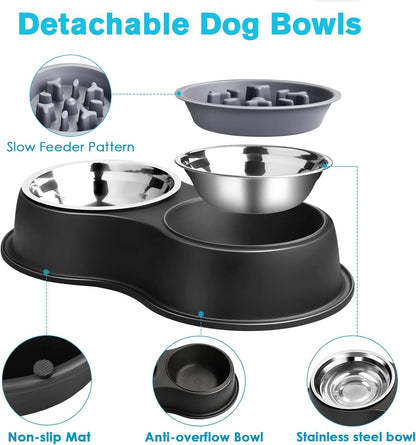 Dog Bowls Double Dog Water and Food Bowls Stainless Steel Bowls with Non-Slip Resin Station, Pet Feeder Bowls for Puppy Medium Dogs Cats