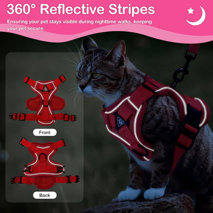 Cat Harness and Leash for Walking Soft Cat Harness Escape Proof, Adjustable Kitten Harness Cat Leash Reflective Strips Jacket, Breathable Cat Vest Harness Set for Kitten Easy to Wear Outdoor Walking