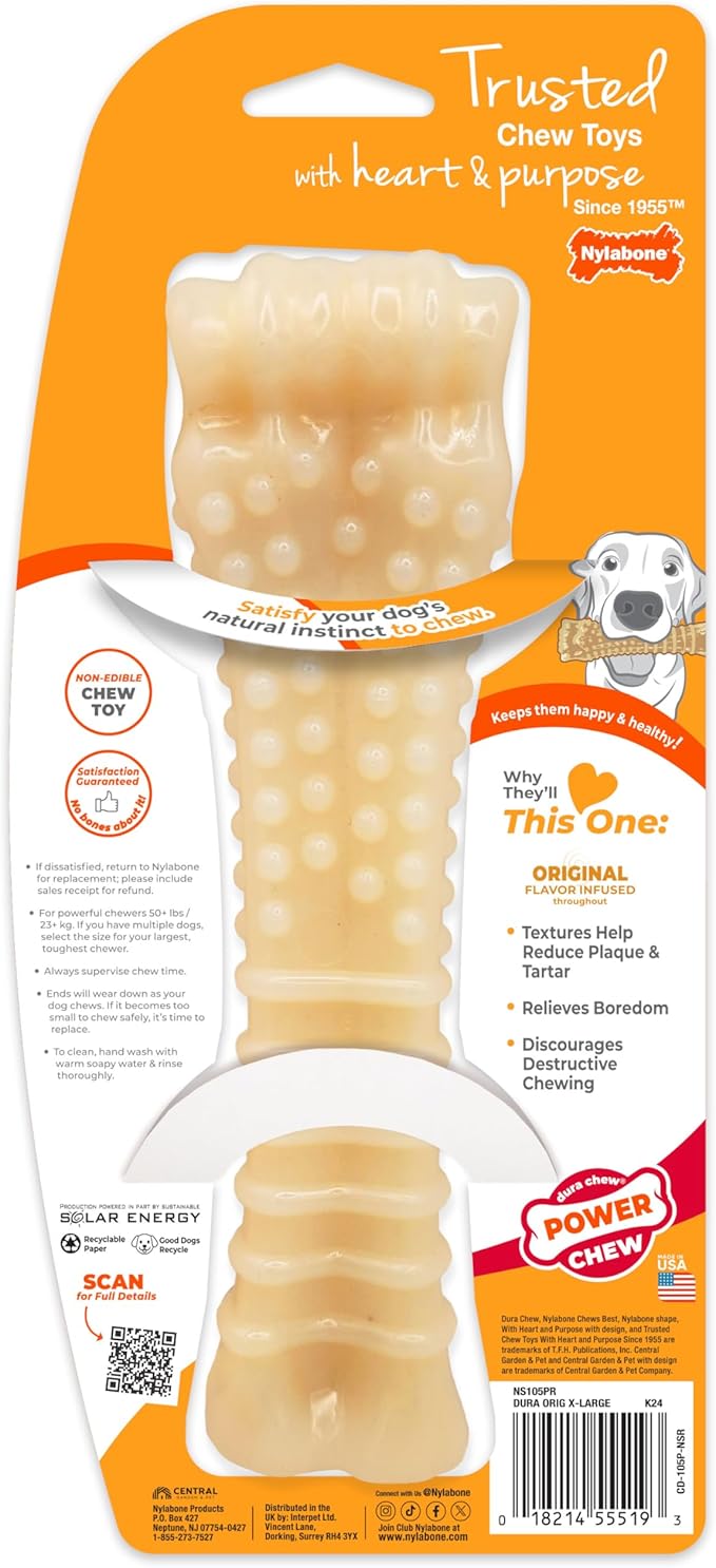 Nylabone Textured Knuckle Bone Power Chew Toy for Dogs, Durable & Tough Dog Toys for Aggressive Chewers, Original Flavor, X-Large - Over 50 Ibs, 1 Count