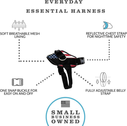 ShawnCo Essential Dog Harness, No-Pull Pet Vest with 3 Leash Clips, No Choke, Reflective, Adjustable and Padded, for Easy Walking and Training for Small, Medium and Large Dogs (Stars and Stripes, S)