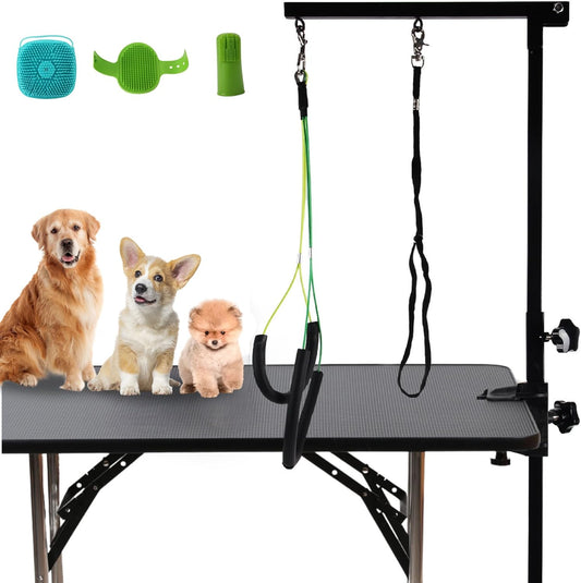 Foldable Dog Grooming Arm with Clamp & Pet Grooming Table Accessories - Adjustable Height 20"-35" with No-Sit Holder, Grooming Restraint for Small, Medium Dogs at Home or Salon