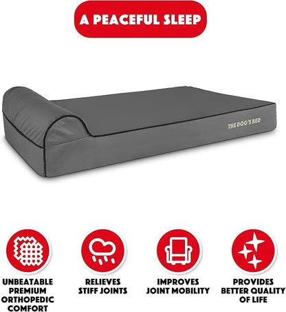 The Dog’s Bed Orthopedic Headrest Dog Bed XL Grey/Black, Memory Foam, Pain Relief for Arthritis, Hip & Elbow Dysplasia, Post Surgery, Lameness, Waterproof Washable Cover