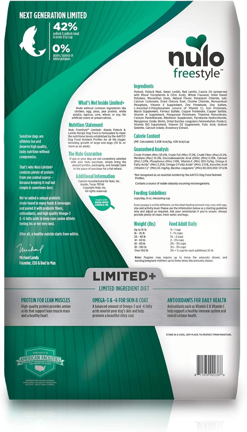 Nulo Freestyle All Breed Dog Food, Premium Allergy Friendly Adult & Puppy Grain-Free Dry Kibble Dog Food, Single Animal Protein with BC30 Probiotic for Healthy Digestive Support, 5.5 Pound (Pack of 1)