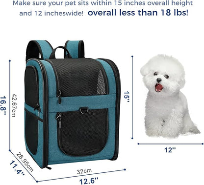 Apollo Walker Dog & Cat Carrier Backpack for 4-18lb Pets - Ventilated Safe Design with Padded Back Support, Breathable Mesh Pet Backpack for Hiking, Travel, Outdoor (Teal)