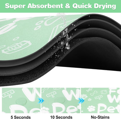Pet Feeding Mat,Dog Cat Mat for Food and Water,Dog Bowl Waterproof Placemat with Rubber Backing,Absorbent Quick Dry Water Dispenser Mat for Pet（Green 12"×18"）