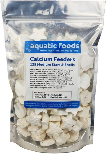 Aquatic Foods Inc. Medium Size Calcium Feeder Stars & Shells for Shrimp, Snails, Crabs, Crayfish, Hermit Crabs and All Tropical Fish…125 Count Bag