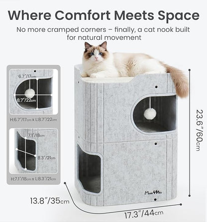 Made4Pets Cat House for Indoor Use, 2-Storey Cube Bed Cave, Covered Hideaway Condo with Scratch-Resistant Felt, Foldable Easy-to-Clean Design for Multi-Cat Homes, Marble White