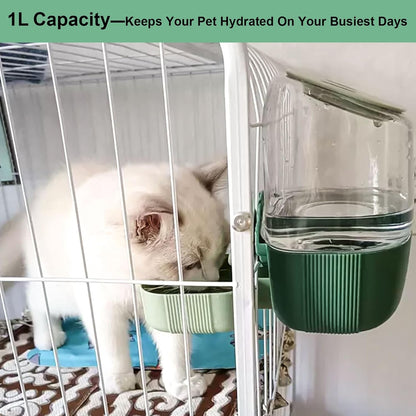 35oz Rabbit Water Bottle, Pet Hanging Automatic Water Dispenser for Small Animal Ferret Guinea Pig Chinchilla Dog Cat (Cage Grid Spacing 1.1''-2.1'') (Green)
