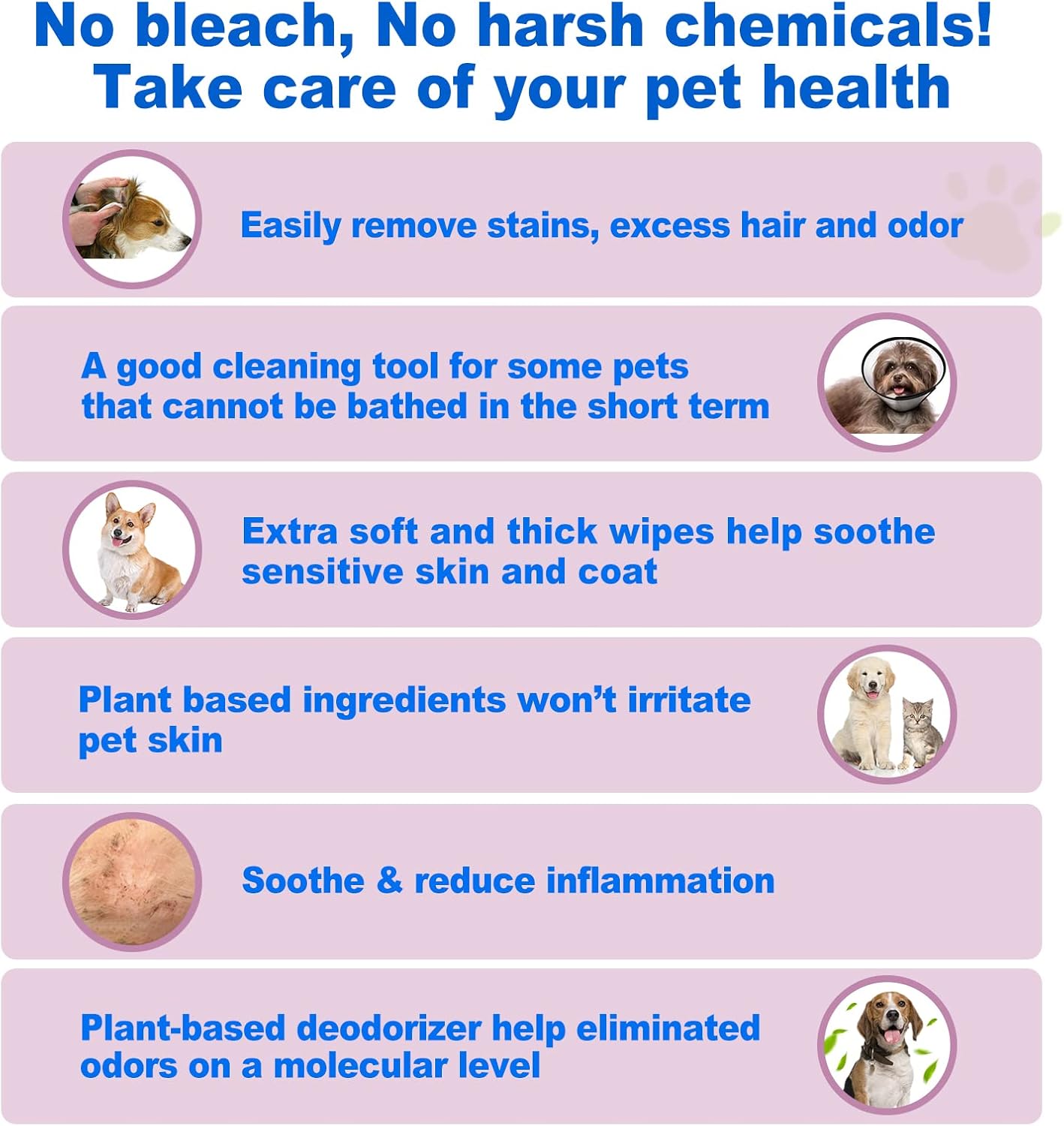 DR.EASY Odor Remover Pet Grooming Wipes 100Ct Lavender Plant Based Ingredients for Paws,Body,Nose &Bum Cleaning,Remove Dirt,Dander & Excess Hair with Soft and Thick Wipes,No Artificial Fragrance