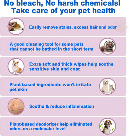 DR.EASY Odor Remover Pet Grooming Wipes 100Ct Lavender Plant Based Ingredients for Paws,Body,Nose &Bum Cleaning,Remove Dirt,Dander & Excess Hair with Soft and Thick Wipes,No Artificial Fragrance