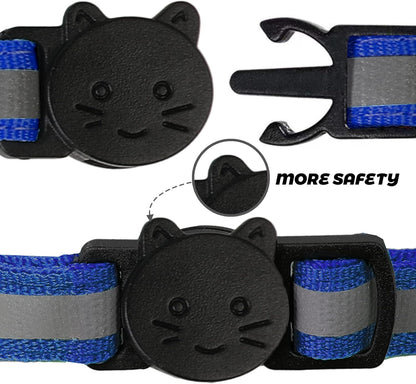 BANMODER 2 Pack Reflective Cat Collar Breakaway with Bell,Personalized Kitten Collars,Adjustable Safety Buckle Collar for Male Cats Girls & Boys (Navy Blue)