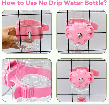 16.7oz Guinea Pig No Drip Water Bottle,Rabbit Hanging Leakproof Water Dispenser,Bunny Automatic Feeder,Ferret Cages Accessories for Chinchilla Squirrel Hedgehog (Pink)