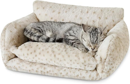 Hollypet Cat Bed Fluffy Plush Mutifuctional Double-Layer Soft Pet Couch Orthopedic Sofa Nest Beds for Small Cats and Dogs, Leopard (21x15x8 inch)