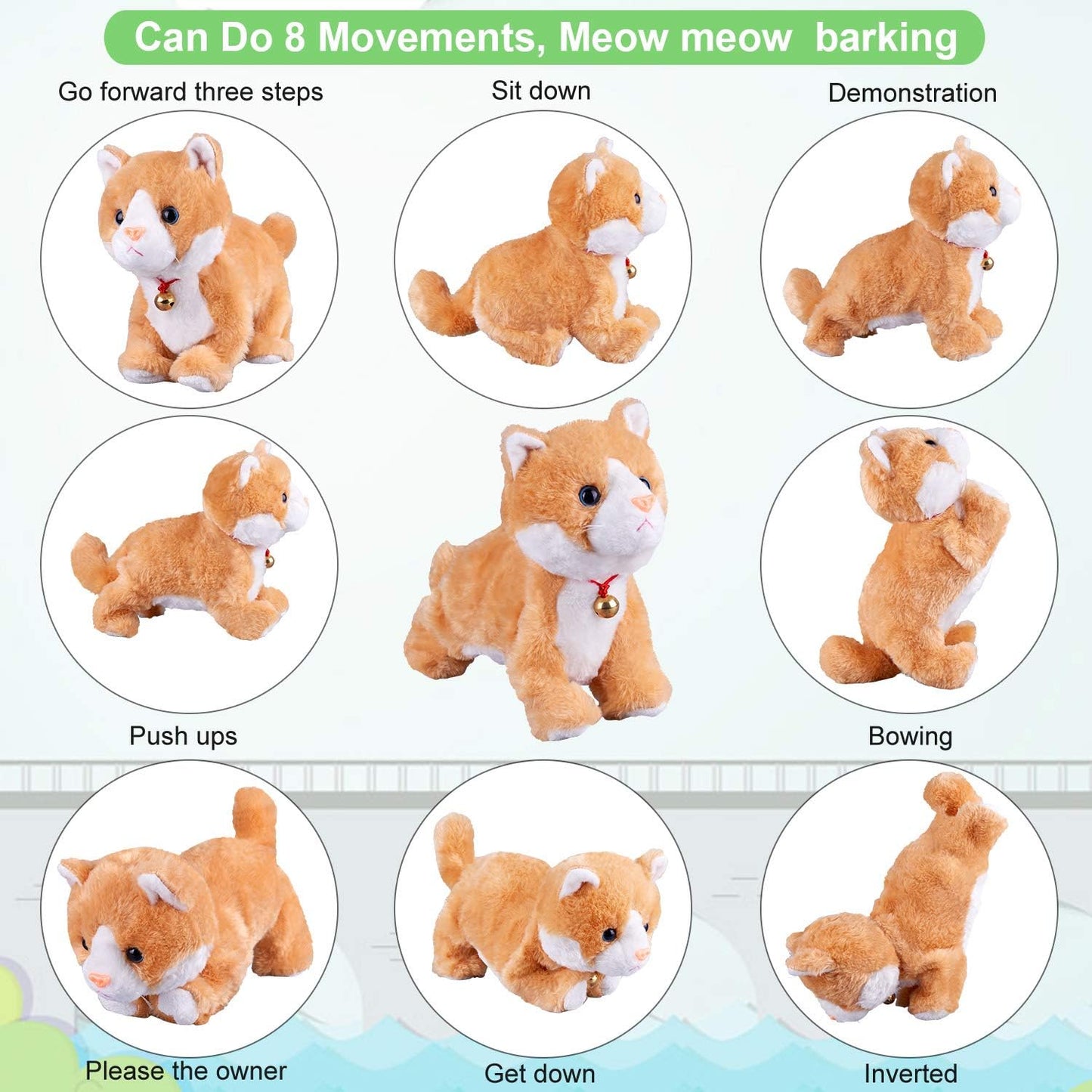 Yellow Robot Cat Plush Stuffed Animal Interactive Meow Kitten Touch Control Electronic Pet Robotic Kitty Toy, Animated Toy Cats for Girls Baby Kids