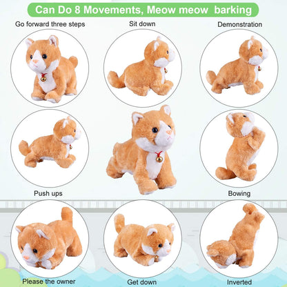 Yellow Robot Cat Plush Stuffed Animal Interactive Meow Kitten Touch Control Electronic Pet Robotic Kitty Toy, Animated Toy Cats for Girls Baby Kids