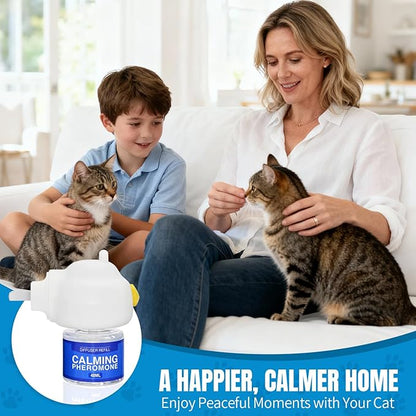 Cat Calming Pheromone Diffuser - Stops Urine Marking & Scratching, Reduce Fighting Spraying Cat Calming Diffuser, Drug-Free Formula for Anxious Cats, 2 Diffuser + 4 Refills Last 120 Days