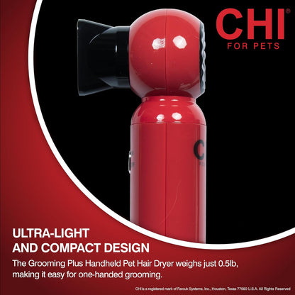 CHI for Pets Grooming Plus Handheld Pet Hair Dryer - Low Heat and Quiet Motor - Compact Blow Dryer for Dogs and Cats - One-Handed Design for Easy Drying and Comfort