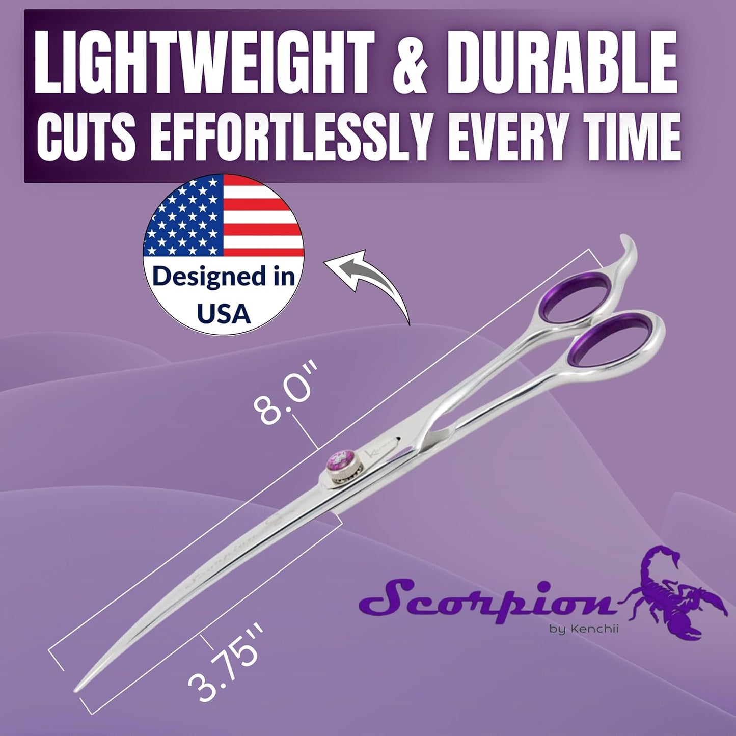Kenchii Scorpion Dog Grooming Scissors, 8 Inch Curved Shears, Dog Scissors for Grooming, Professional Pet Grooming Scissors, Heavy Duty, Durable and Sharp
