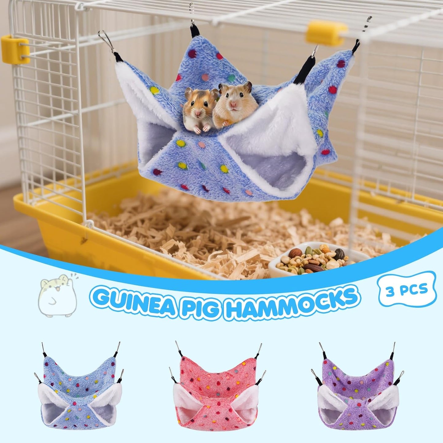 3 Pcs Guinea Pig Hammock, Rat Ferret Hamster Hanging Hammock Guinea Pig Accessories for Small Animals Chinchilla Parrot Sugar Glider Ferret Squirrel (11"×11")