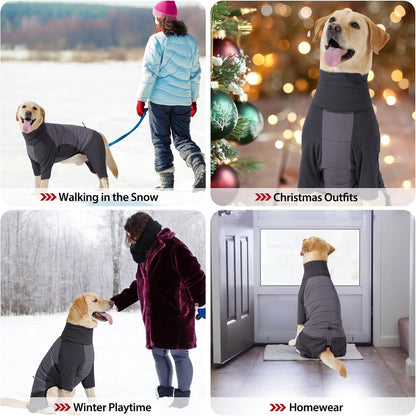Dotoner Dog Sweater Warm Fleece Pullover Winter Sweatshirt with Turtleneck Leash Opening Waterproof Back Four Leg Cozy Clothes for Medium Large and Small Dogs