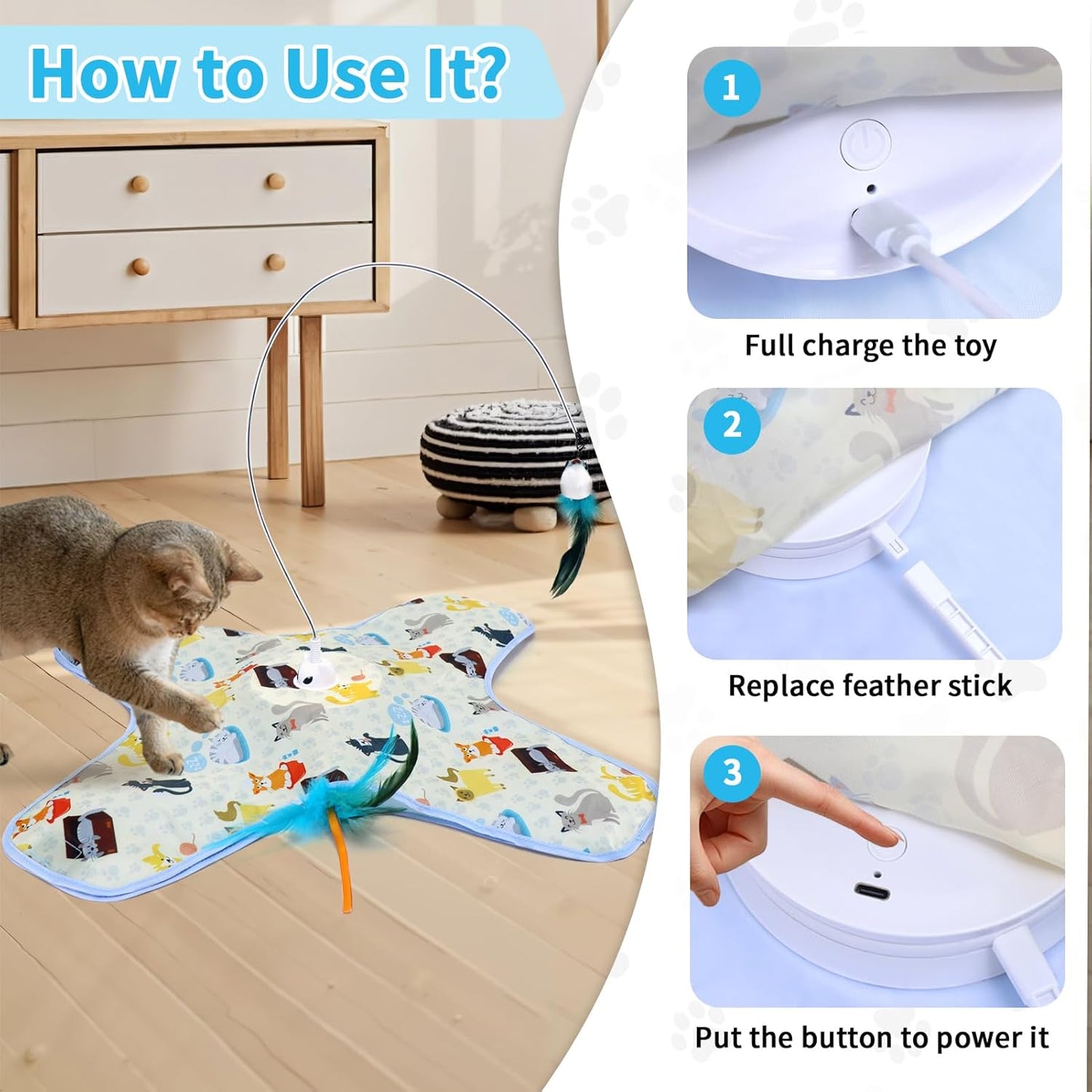 3 in 1 Interactive Kitten Toys for Indoor Cats with Moving Feather,Interesting Cat Toy for Exercise and Play,Hide and Seek Concealed Moving Feather Wand,Cat Enrichment Toys for Bored Indoor Adult Cats
