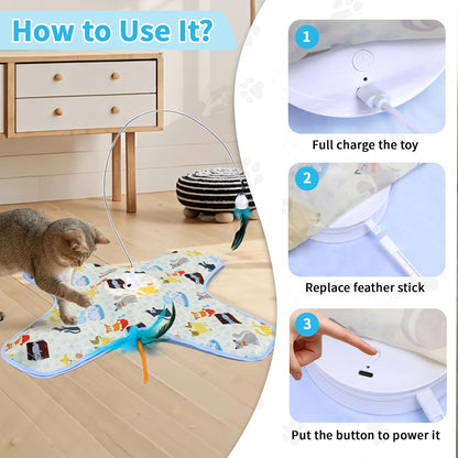 3 in 1 Interactive Kitten Toys for Indoor Cats with Moving Feather,Interesting Cat Toy for Exercise and Play,Hide and Seek Concealed Moving Feather Wand,Cat Enrichment Toys for Bored Indoor Adult Cats